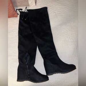 NIB Dream Pairs Black Over the Knee Wedge Boots
